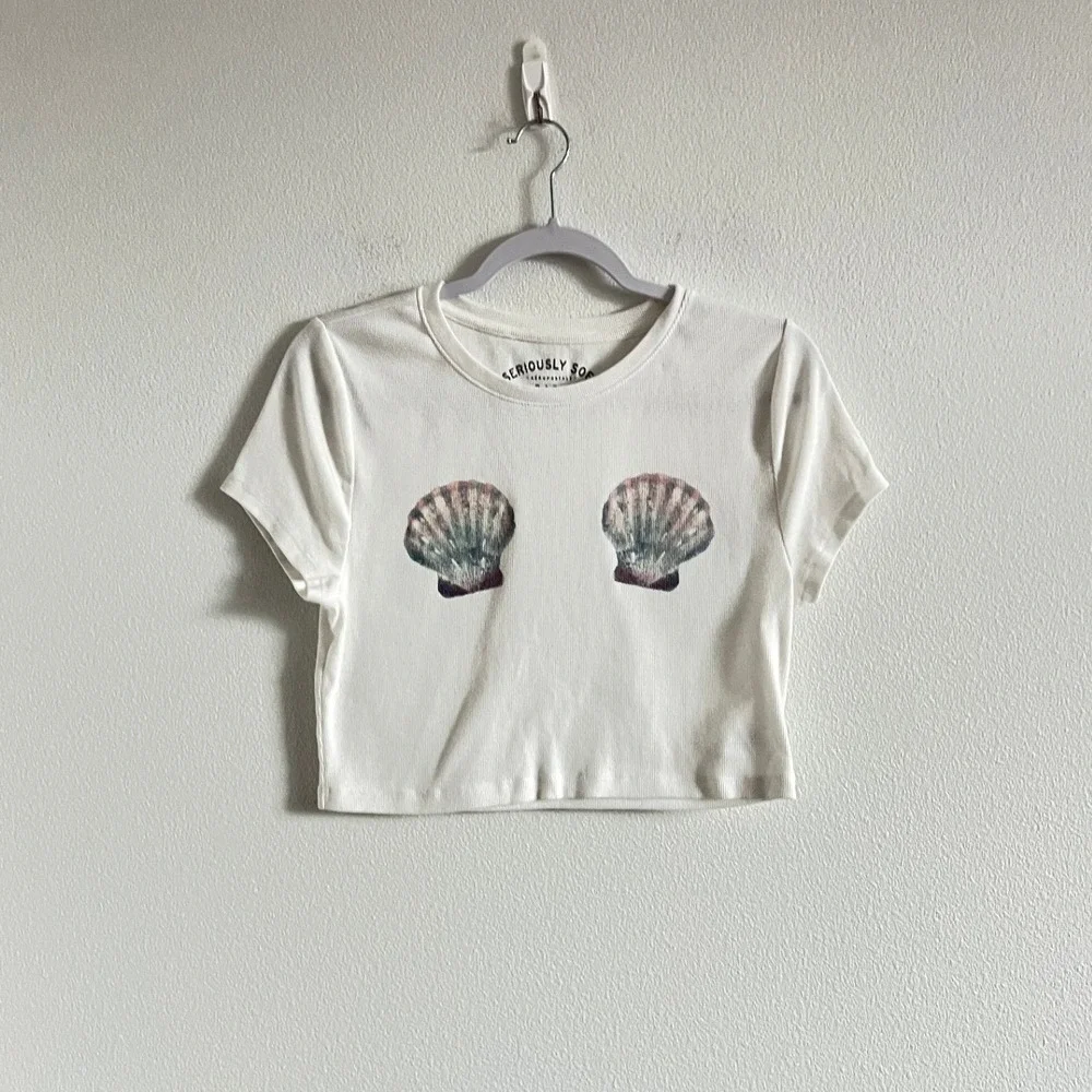 Aeropostale White Mermaid Seashell Ribbed Baby Tee XL Ocean Sea Summer Surf Core